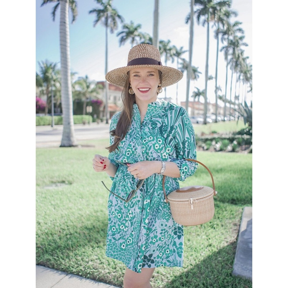 Tuckernuck Wildflower Dress Green Blue Floral Button Front size Medium
